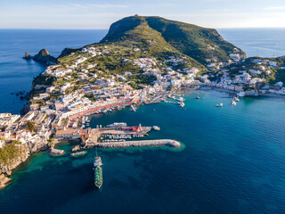 Panoramic aerial view at sunset of the harbour in the island of Ponza