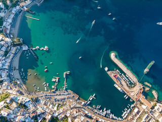 Fototapeta na wymiar Panoramic aerial view at sunset of the harbour in the island of Ponza