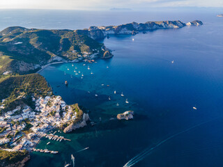 Obraz premium Panoramic aerial view at sunset of the harbour in the island of Ponza