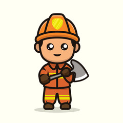 Fototapeta premium Cute kawaii firefighter mascot design illustration