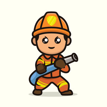 Cute kawaii firefighter mascot design illustration