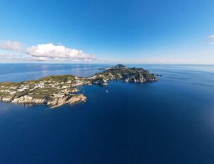 Panoramic aerial view at sunset of the beautiful island of Ponza