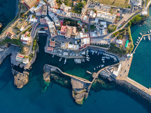 Panoramic aerial view of the Ventotene island roman harbour