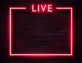 Vector Retro Neon Red Live Frame on Dark Background