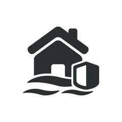 Vector illustration of house flood insurance icon on white background