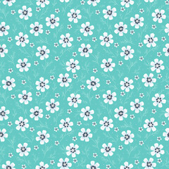 Fototapeta na wymiar Tiny Flowers seamless pattern. Blue vintage floral background.