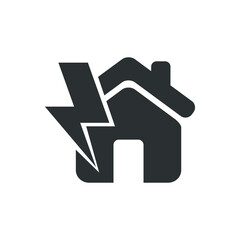 Vector illustration of house with lightning icon on white background