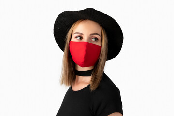 Fashion portrait of beautiful woman in fashionable protective mask