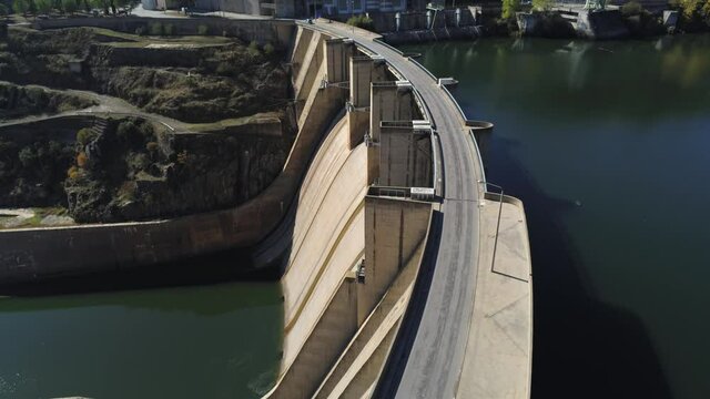 Reservoir Dam in Portugal. Aerial Drone Footage