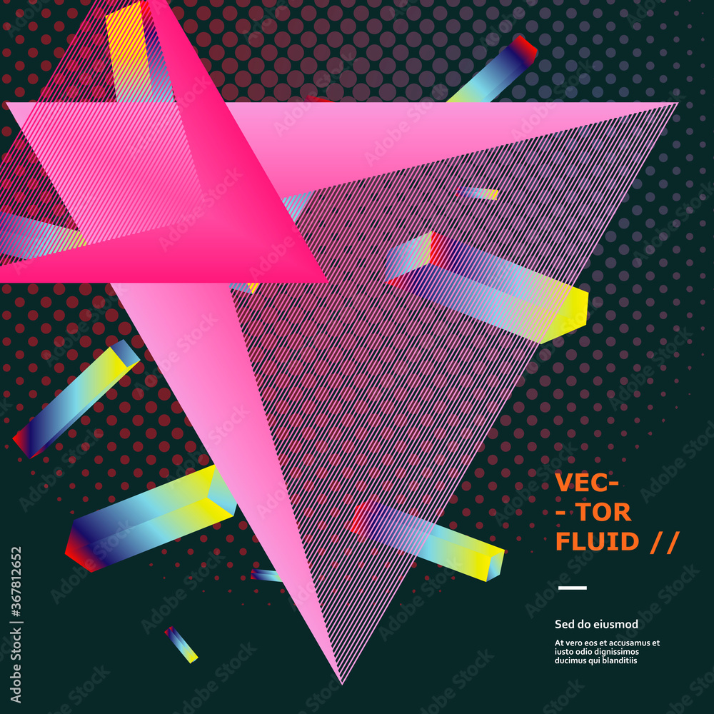 Poster colorful abstract triangle in modern style on dark background. trendy vector illustration, line art 