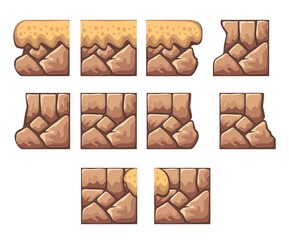 set of seamless pattern vector illustration of stone texture,
 in cartoon style and tileable, Useful for creating game 
backgrounds, game element and tileset can be used for game background too.