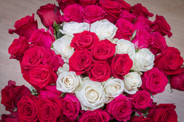 Multi-colored bouquet of red, pink and white roses