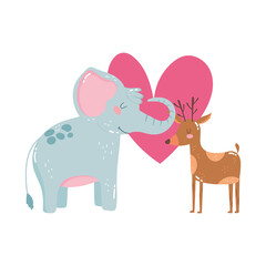 cute animals elephant and reindeer hearts love adorable cartoon wild