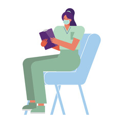 professional female surgeon wearing medical mask seated in chair