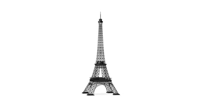 4k Resolution Video: Paris Eiffel Tower Statue Seamless Looped Rotating on a white background