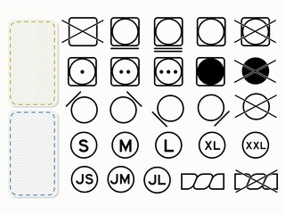 laundry symbols set; signs for garments industry usage or element for label fashion fabric icons with label information flat vector design  - obrazy, fototapety, plakaty