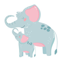 Obraz na płótnie Canvas cute animals mom and baby elephants icon design white