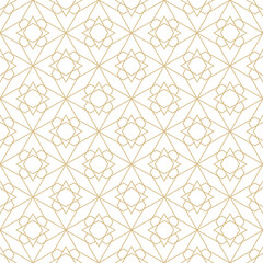 Delicate pattern in islamic style. Seamless arabic geometric vector texture. Ornamental backgroung in gold and white