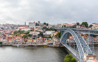 Fototapeta na wymiar View of the historic town centre of Porto with the Rio Duoro River. Porto, Portugal.