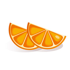 Vector illustration of orange slices on a white background. Orange and citrus for label, logo, menu and website, advertising, icons for printing on fabric. Healthy food concept.