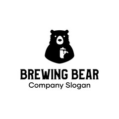 Simple Beer Flat Black Brewing Bear Logo Design