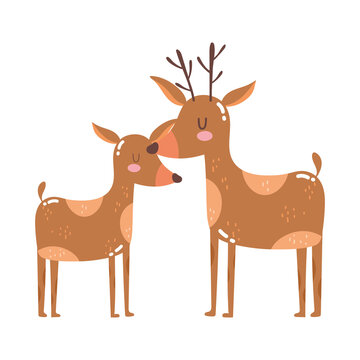 cute animals reindeers cartoon isolated icon design white background