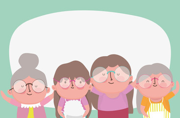 happy grandparents day, elderly group grandmothers cartoon character