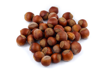 Beautiful brown hazelnut isolated on a white background, tasty healthy nuts.