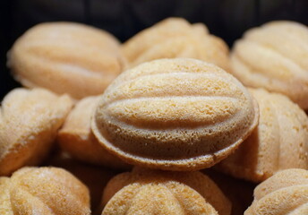 Close up of the kuih bahulu, a traditional Malaysian snack