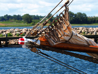 Bowsprit and gathered sail of a large sailing ship