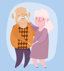 happy grandparents day, elderly couple hugging cartoon, grandfather grandmother characters