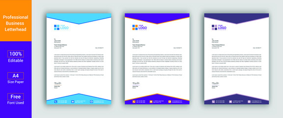 Professional Letterhead Template in flat style, various color letterhead set or bundle. Letterhead Template Graphics, Designs & Templates