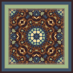 Creative color abstract geometric pattern in brown, green, blue and beige, vector seamless, can be used for printing onto fabric, interior, design, textile,carpet,pillow. Scarf design.
