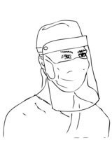 Simple Vector Manual Draw, Nurse Using Face Shield
