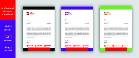 Professional Black, Blue, Red Letterhead Template Design