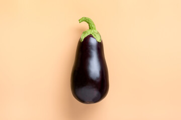 Fresh and raw sliced purple Eggplant isolated on beige background Recipes from Eggplant Flat lay Top view Mock up Rustic style Creative concept © bmarya83