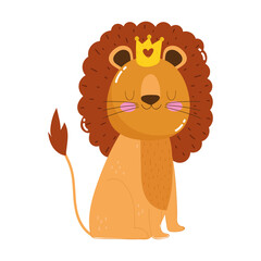 cute animals lion with crown cartoon isolated icon design white background