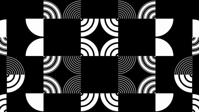 quarter circles minimal pattern white strokes thin and thick rotating seamless loop illusion looking background design