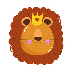 cute animals lion head cartoon isolated icon design white background