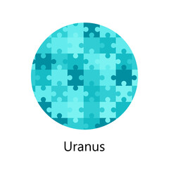 Uranus. Silhouette of solar system planet with pattern of puzzle elements	