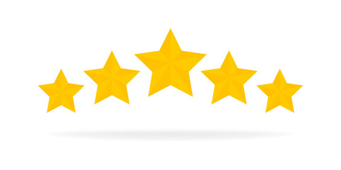 Five Stars Rating Gold icon. 3D cartoon game design ui elements. Win Prizes, Ratting, Award, Success concept. Vector