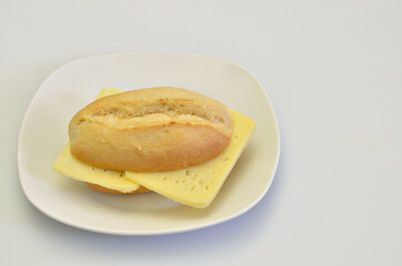 Cheese sandwich on white Plate, closeup, isolated on white Background