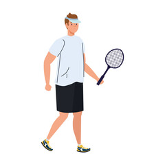 tennis player with racket on white background