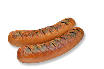 Two fried Sausages isolated on white Background
