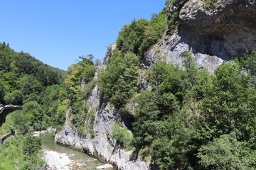 Fototapeta na wymiar La rivière Le Fier dans Dingy, ville de Dingy Saint Clair, Département Haute Savoie, France