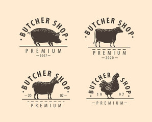 Butcher shop logo or label. Farm natural meat, food concept