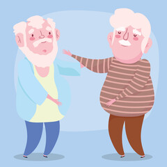 happy grandparents day, two old men grandfathers cartoon character