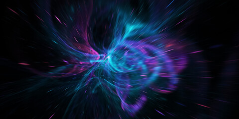 Abstract blue and purple blurred rays. Holiday background with fantastic light effect. Digital fractal art. 3d rendering.