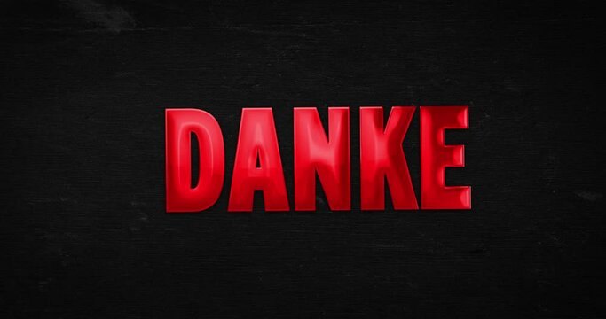 Danke. Gl&auml;nzendes Logo in rot wird in den Fokus gezoomt. Text Intro/Opener auf Hintergrund (schwarz). 4K Animation