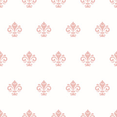 Seamless vector pattern. Modern geometric ornament with pink royal lilies. Classic vintage background
